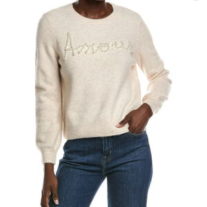 NWT Women's Philosophy Beige Amour Pearl Embellished Crew Neck Sweater XS